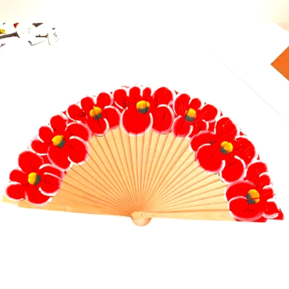 Hand Painted Wooden Folding Fan - Picture 1 of 1